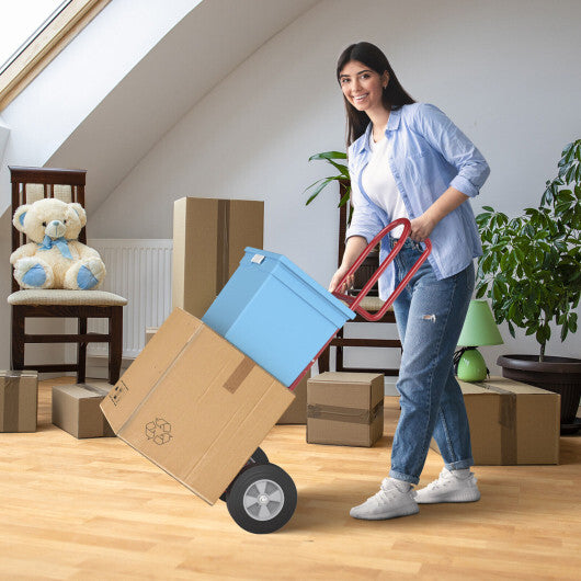 P-Handle Sack Truck with 10 Inch Wheels and Foldable Load Area-Red W2B