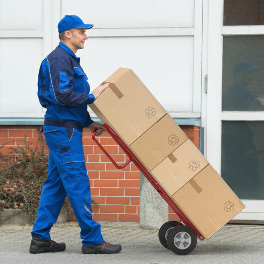 P-Handle Sack Truck with 10 Inch Wheels and Foldable Load Area-Red W2B