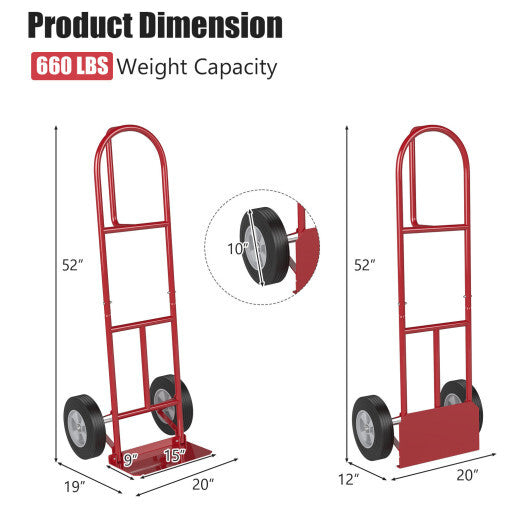 P-Handle Sack Truck with 10 Inch Wheels and Foldable Load Area-Red W2B