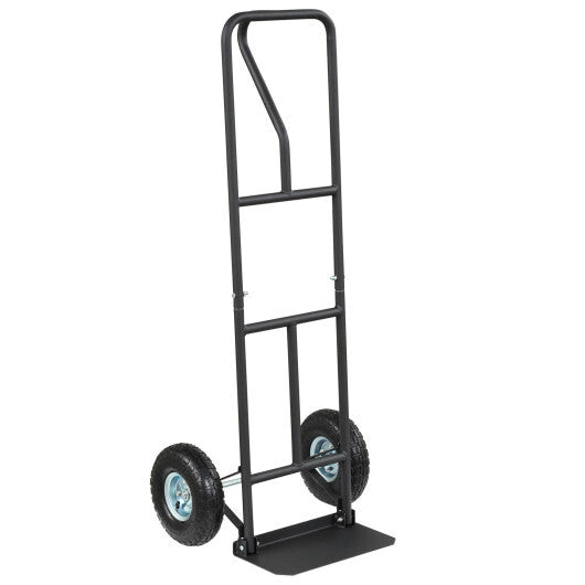 P-Handle Hand Truck with Foldable Load Plate for Warehouse Garage-Black W2B