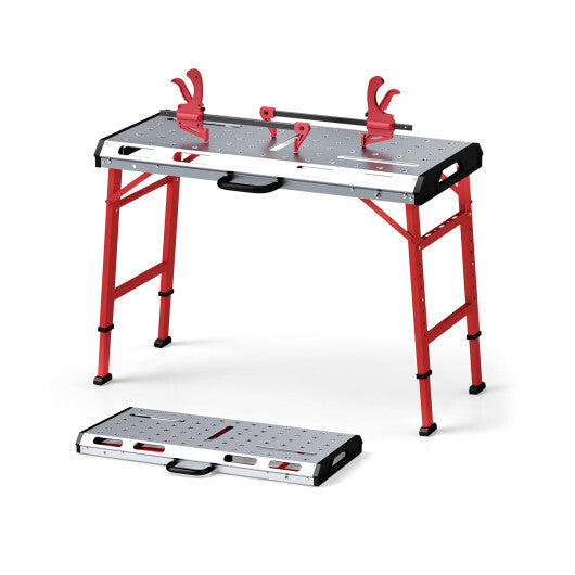 42 Inches x 21 Inches Welding Table with Adjustable Height and 2 Bar Clamps-Silver W2B