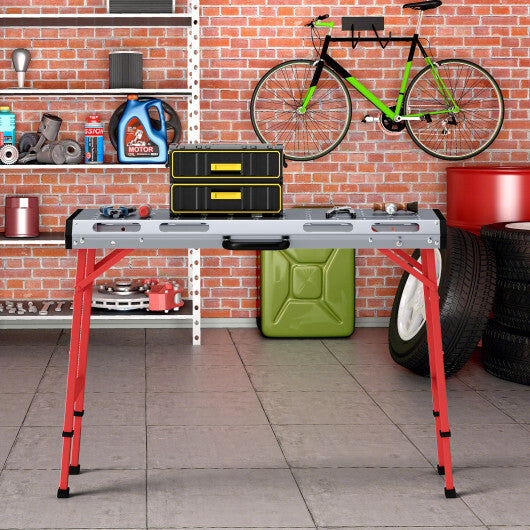 42 Inches x 21 Inches Welding Table with Adjustable Height and 2 Bar Clamps-Silver W2B
