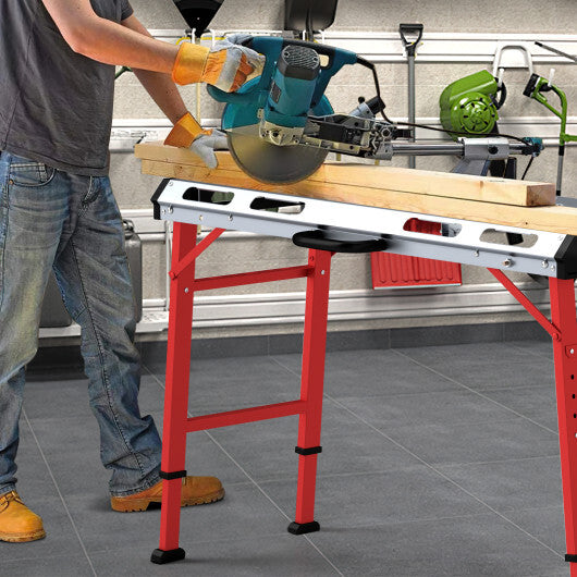 42 Inches x 21 Inches Welding Table with Adjustable Height and 2 Bar Clamps-Silver W2B