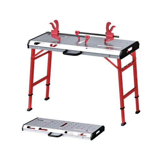 42 Inches x 21 Inches Welding Table with Adjustable Height and 2 Bar Clamps-Silver W2B