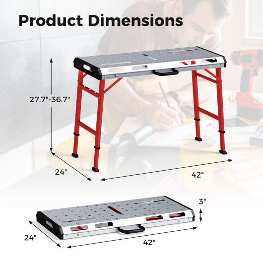 42 Inches x 21 Inches Welding Table with Adjustable Height and 2 Bar Clamps-Silver W2B
