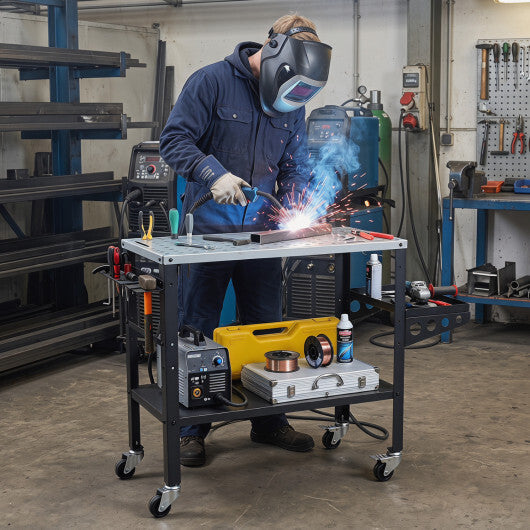 Welding Table 36x18" with Lockable Wheels and 144 Fixture Holes and Tool Slots W2B