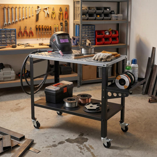 Welding Table 36x18" with Lockable Wheels and 144 Fixture Holes and Tool Slots W2B