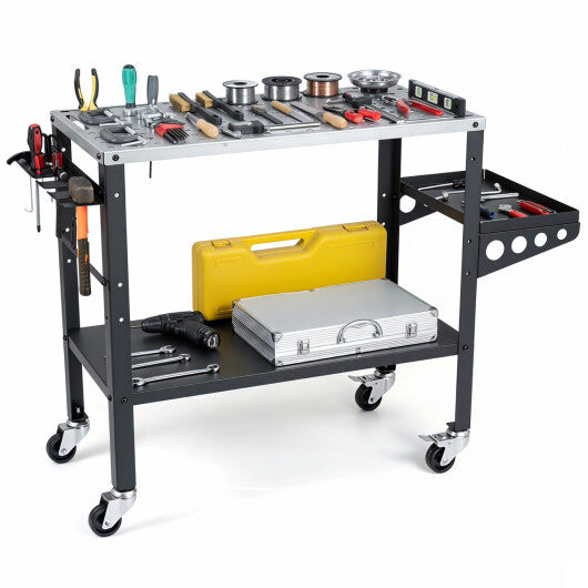 Welding Table 36x18" with Lockable Wheels and 144 Fixture Holes and Tool Slots W2B
