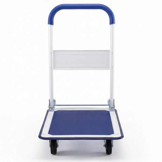Folding Platform Hand Truck with Collapsible Bed & 4 Wheels for Moving Warehouse-Blue W2B