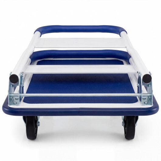 Folding Platform Hand Truck with Collapsible Bed & 4 Wheels for Moving Warehouse-Blue W2B