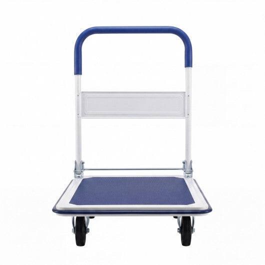 Folding Platform Hand Truck with 4 Wheels & Collapsible Bed for Moving Warehouse-Blue W2B