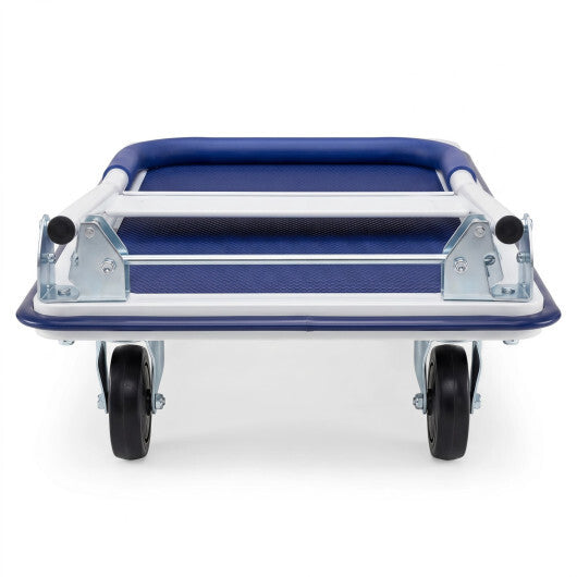 Folding Platform Hand Truck with 4 Wheels & Collapsible Bed for Moving Warehouse-Blue W2B
