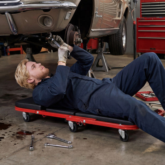 2-in-1 Z-Shaped Rolling Garage Stool 36" Folding Flat Automotive Creeper-Red W2B