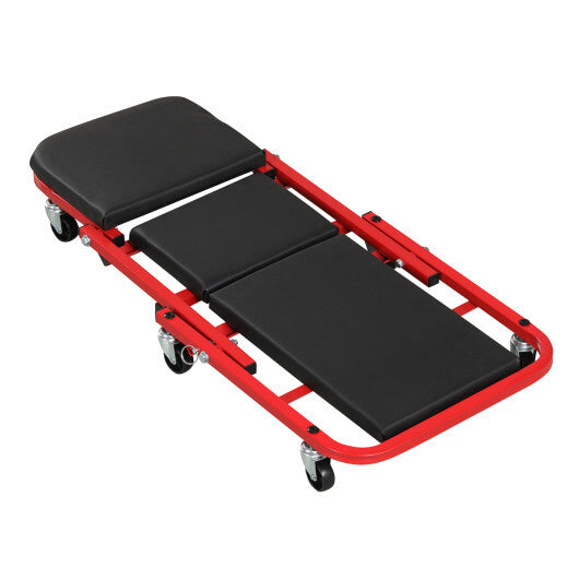 2-in-1 Z-Shaped Rolling Garage Stool 36" Folding Flat Automotive Creeper-Red W2B