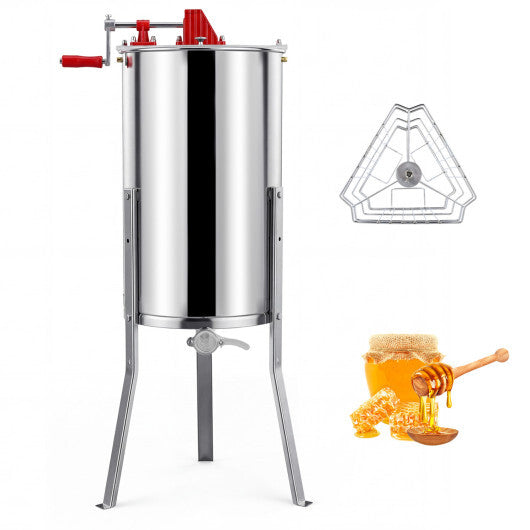 3 Frame Manual Honey Extractor with Bottom Gravity Flow Gate and Clear Lid for Home Apiary W2B