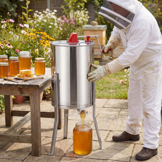 3 Frame Manual Honey Extractor with Bottom Gravity Flow Gate and Clear Lid for Home Apiary W2B