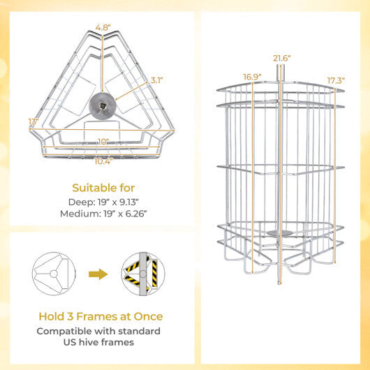 3 Frame Manual Honey Extractor with Bottom Gravity Flow Gate and Clear Lid for Home Apiary W2B