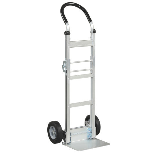 Aluminum Dolly Cart with 2 Rubber Wheels and Ergonomic Handle-Silver W2B