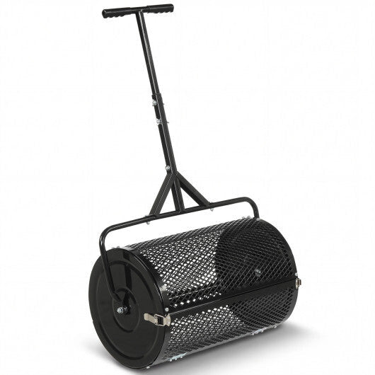 24 Inch Compost Spreader Peat Moss Spreader Roller with Height-Adjustable T-Shaped Handle-Black W2B