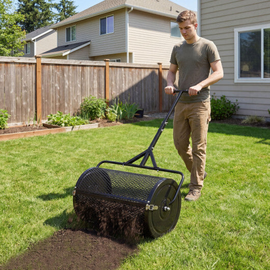 24 Inch Compost Spreader Peat Moss Spreader Roller with Height-Adjustable T-Shaped Handle-Black W2B