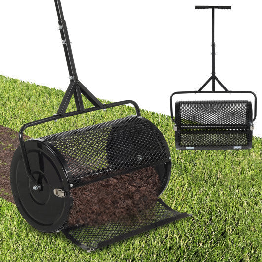 24 Inch Compost Spreader Peat Moss Spreader Roller with Height-Adjustable T-Shaped Handle-Black W2B