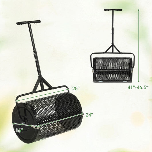 24 Inch Compost Spreader Peat Moss Spreader Roller with Height-Adjustable T-Shaped Handle-Black W2B