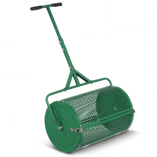 24 Inch Compost Spreader Peat Moss Spreader Roller with Height-Adjustable T-Shaped Handle-Black W2B