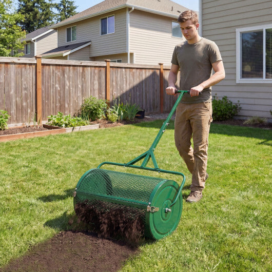 24 Inch Compost Spreader Peat Moss Spreader Roller with Height-Adjustable T-Shaped Handle-Black W2B