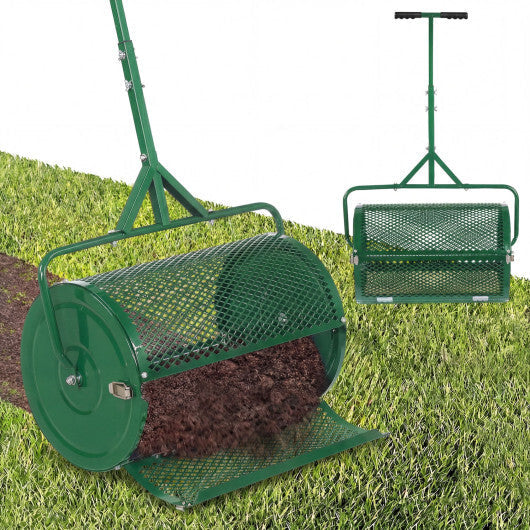 24 Inch Compost Spreader Peat Moss Spreader Roller with Height-Adjustable T-Shaped Handle-Black W2B