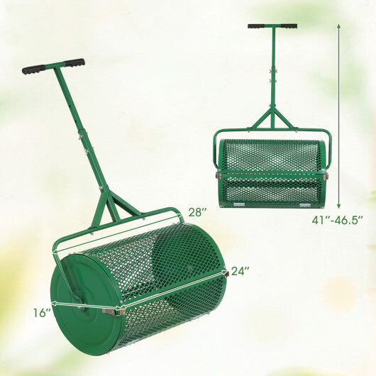 24 Inch Compost Spreader Peat Moss Spreader Roller with Height-Adjustable T-Shaped Handle-Black W2B