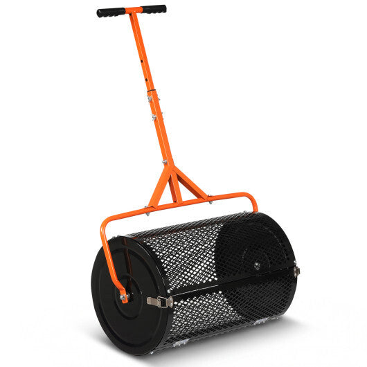 24 Inch Compost Spreader Peat Moss Spreader Roller with Height-Adjustable T-Shaped Handle-Black W2B