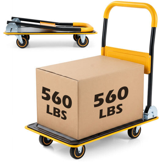 Heavy Duty Foldable Push Cart Dolly with 560 lbs Weight Capacity-Yellow W2B