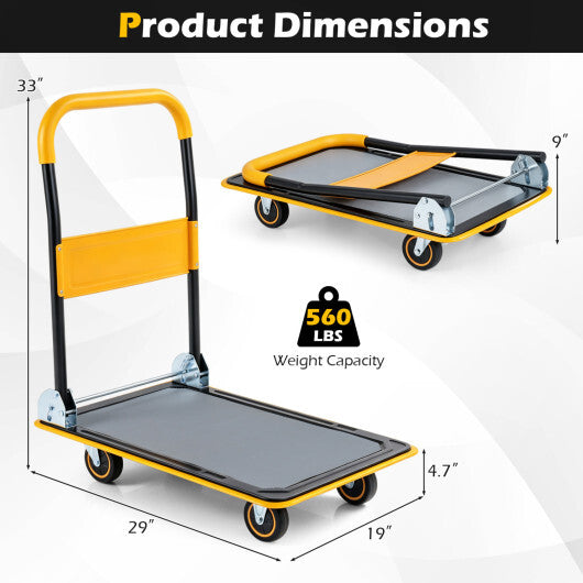 Heavy Duty Foldable Push Cart Dolly with 560 lbs Weight Capacity-Yellow W2B
