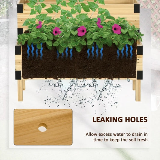 2 Tier Self Draining Natural Wood Raised Garden Bed Planter Box with Trellis FastFurnishings