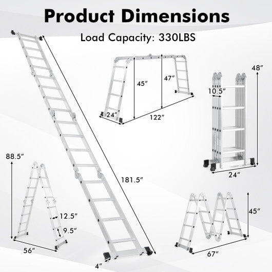 15 Feet Folding Aluminum Ladder with Safe Locking Hinge W2B