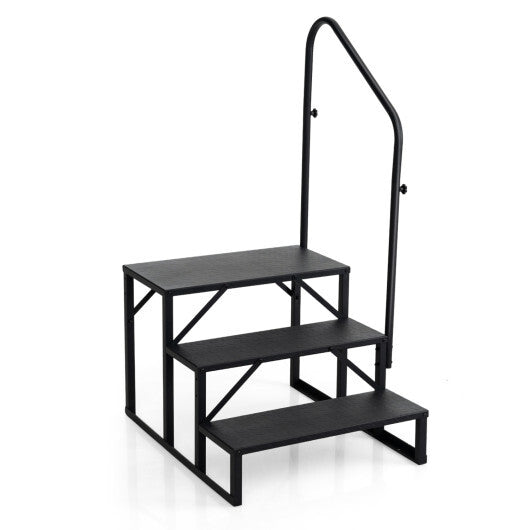 Heavy Duty Hot Tub Stair with Wide Anti-Slip Platforms for Porch and Mobile Home-Black W2B