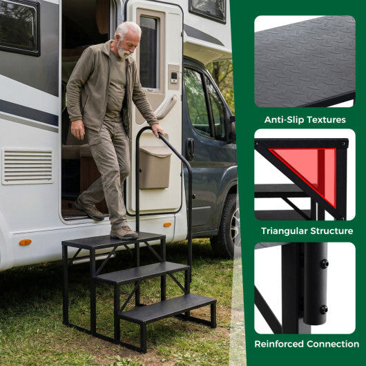 Heavy Duty Hot Tub Stair with Wide Anti-Slip Platforms for Porch and Mobile Home-Black W2B