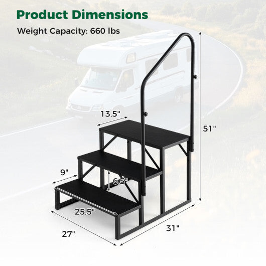 Heavy Duty Hot Tub Stair with Wide Anti-Slip Platforms for Porch and Mobile Home-Black W2B