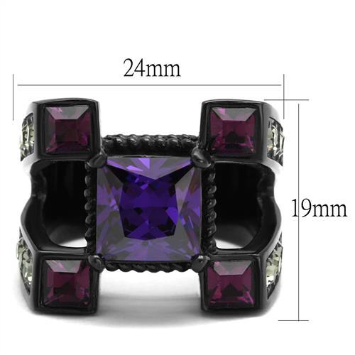 TK1072J - IP Black(Ion Plating) Stainless Steel Ring with AAA Grade CZ  in Amethyst Alamode
