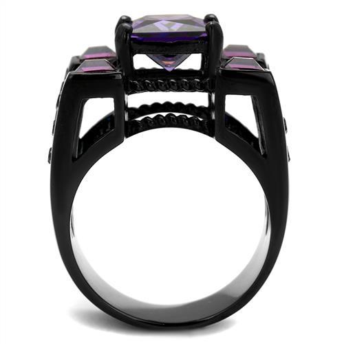 TK1072J - IP Black(Ion Plating) Stainless Steel Ring with AAA Grade CZ  in Amethyst Alamode