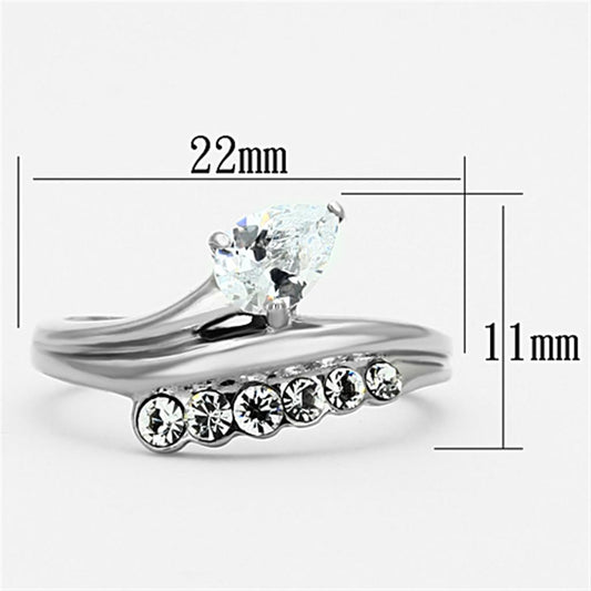 TK1080 - High polished (no plating) Stainless Steel Ring with AAA Grade CZ  in Clear-1