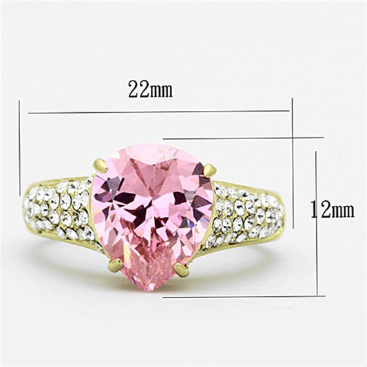 TK1098 - IP Gold(Ion Plating) Stainless Steel Ring with AAA Grade CZ  in Rose Alamode