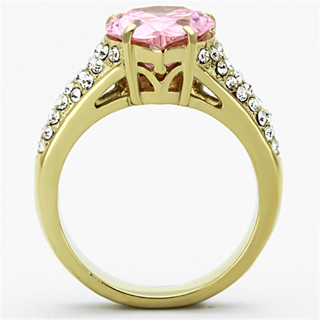 TK1098 - IP Gold(Ion Plating) Stainless Steel Ring with AAA Grade CZ  in Rose Alamode