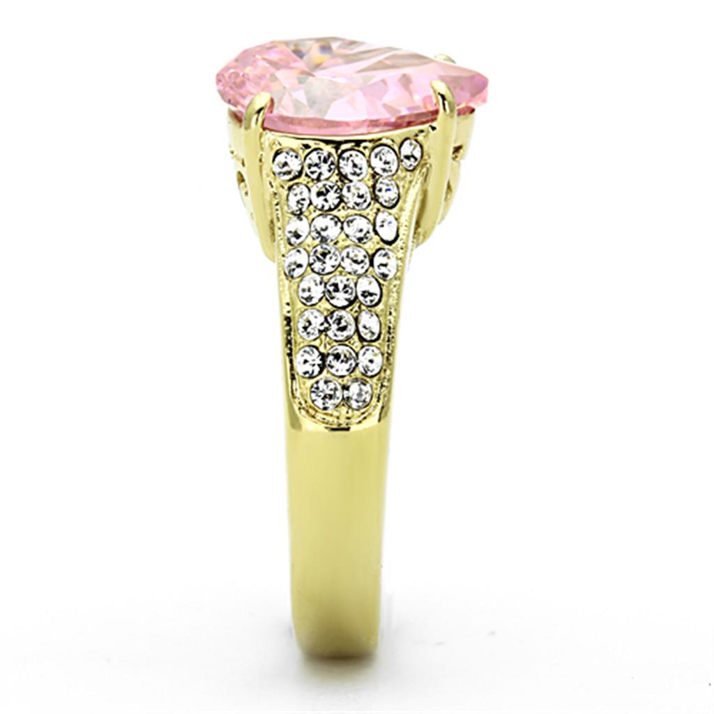 TK1098 - IP Gold(Ion Plating) Stainless Steel Ring with AAA Grade CZ  in Rose Alamode