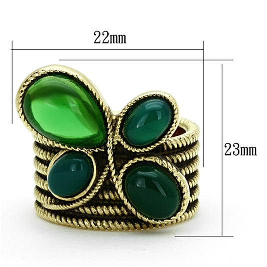 TK1104 - IP Gold(Ion Plating) Stainless Steel Ring with Synthetic Synthetic Glass in Emerald Alamode