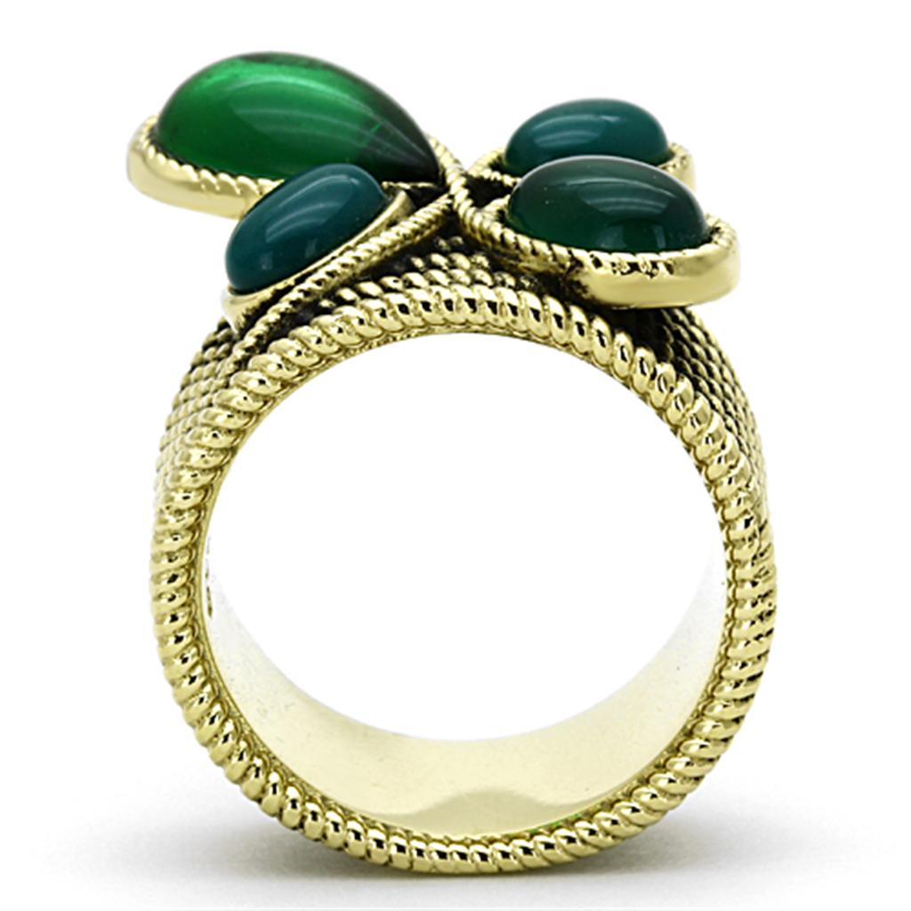 TK1104 - IP Gold(Ion Plating) Stainless Steel Ring with Synthetic Synthetic Glass in Emerald Alamode