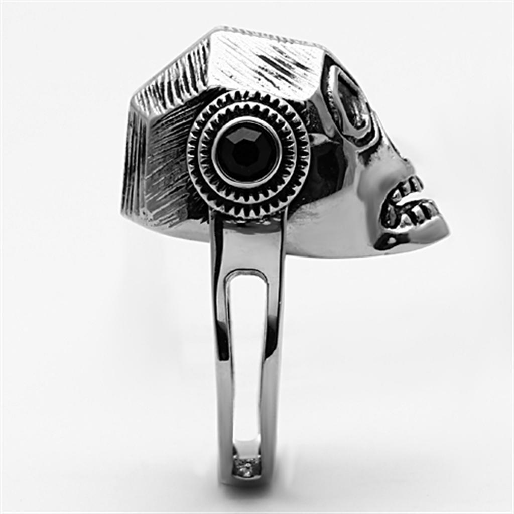 TK1115 - High polished (no plating) Stainless Steel Ring with Top Grade Crystal  in Jet-3