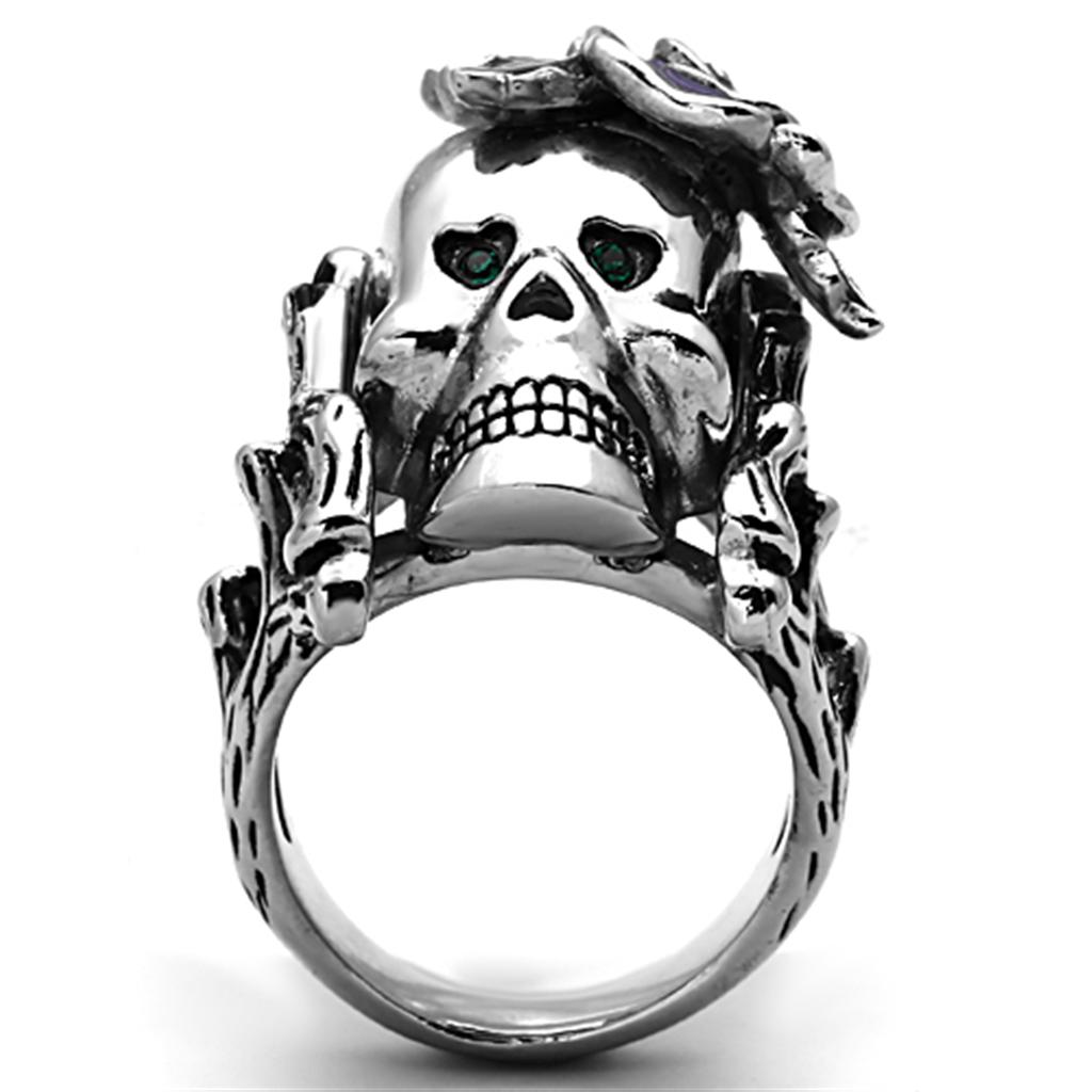 TK1122 - High polished (no plating) Stainless Steel Ring with Top Grade Crystal  in Emerald Alamode