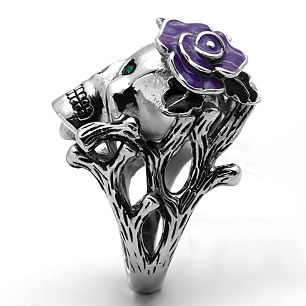TK1122 - High polished (no plating) Stainless Steel Ring with Top Grade Crystal  in Emerald Alamode