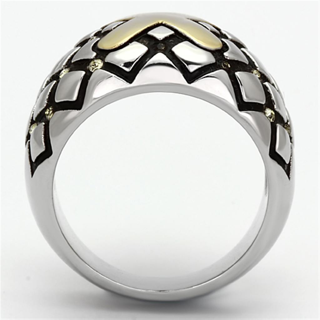 TK1131 - Two-Tone IP Gold (Ion Plating) Stainless Steel Ring with Top Grade Crystal  in Citrine Yellow-2
